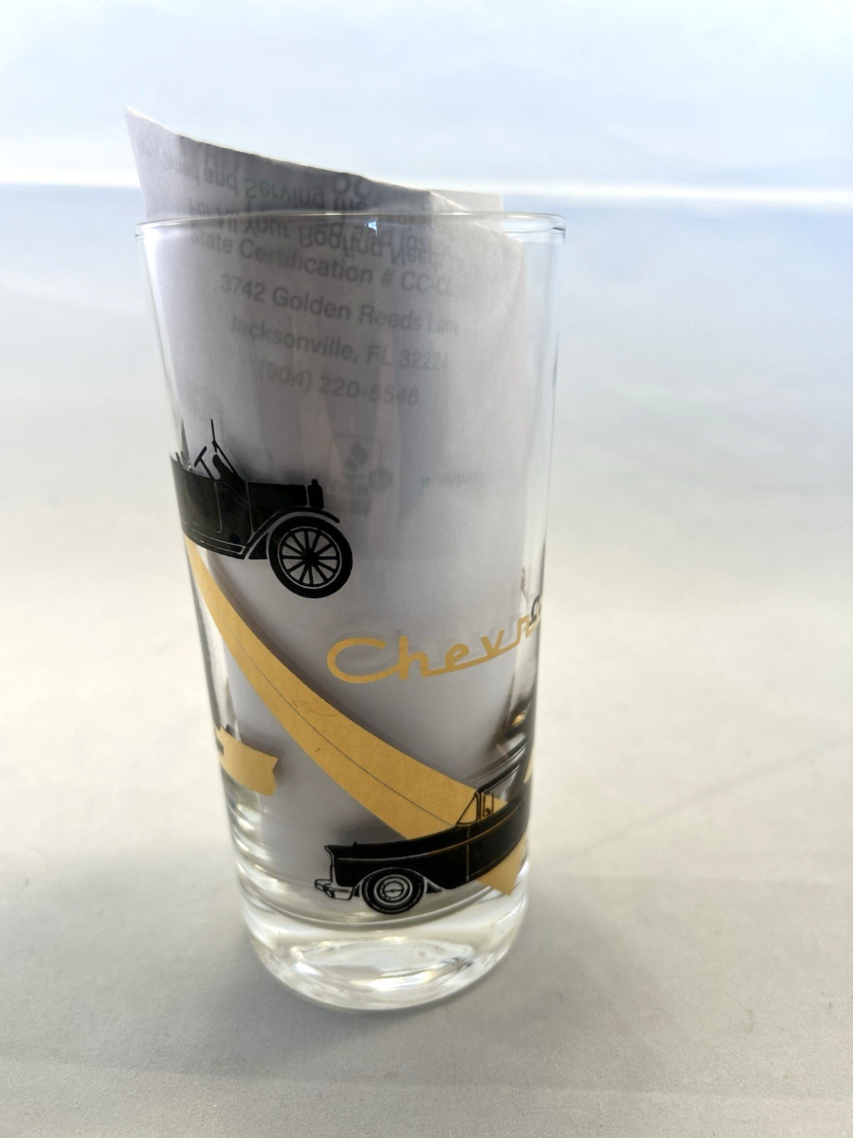 Vintage MCM Chevrolet branded barware glass tumbler 5 1/2 inch
