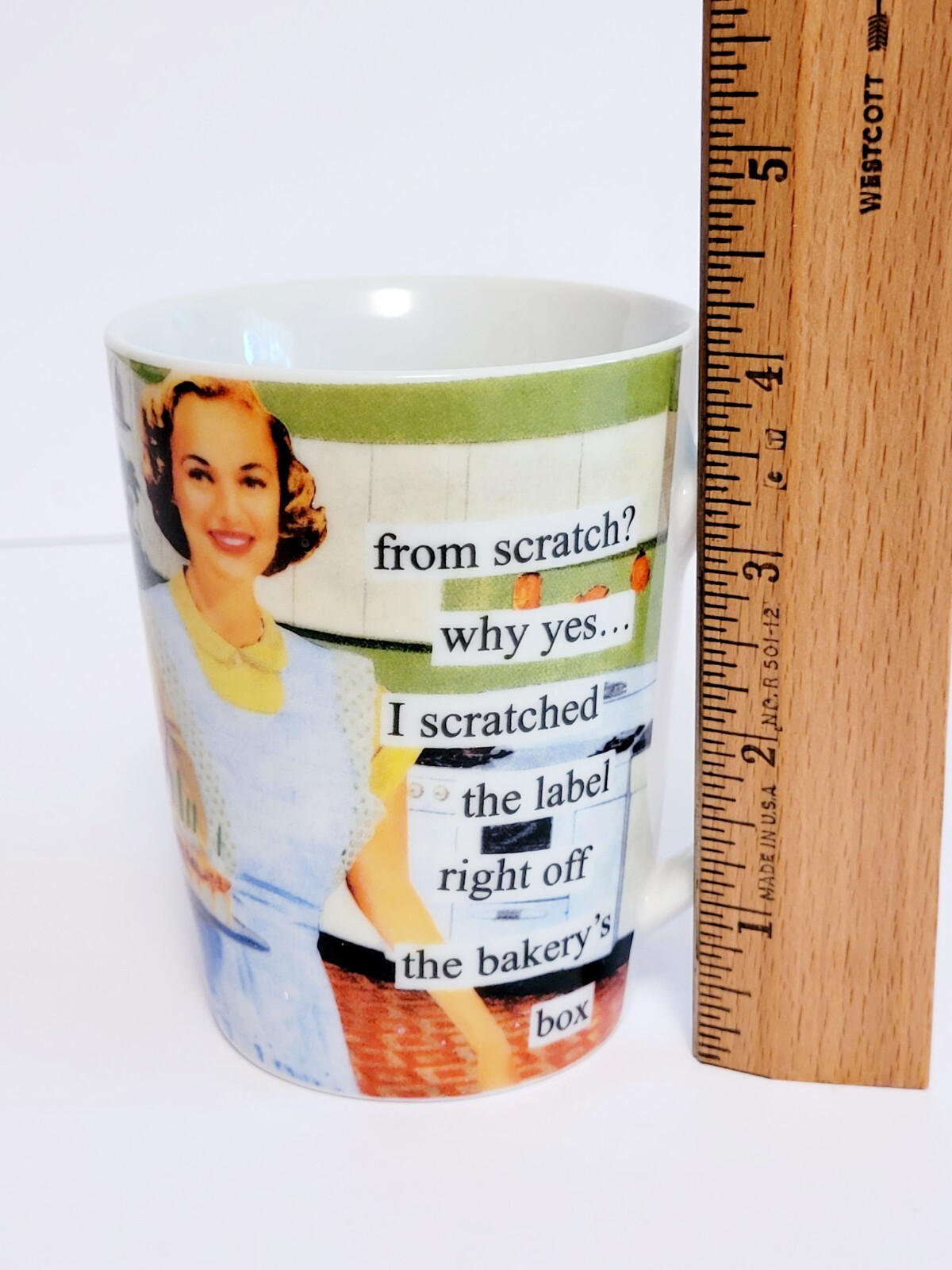 Anne Taintor Retro Coffee Mug Humor ppd „From Scratch? Why Yes“ Porcelain 10 oz.