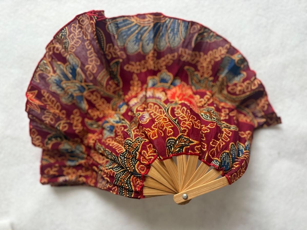 Brand New Chinese Style Fan Red Color Purchased in Singapore Rounded Slightly Un