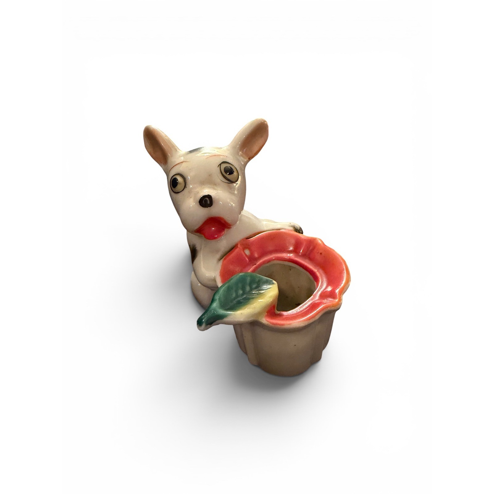 Japan 40s Ceramic Puppy Dog mini Planter Figurine Hand Painted Mid Century Vtg
