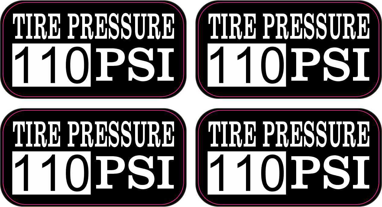 2in x 1in Tire Pressure 110 PSI Vinyl Stickers Car Truck Vehicle Bumper Decal