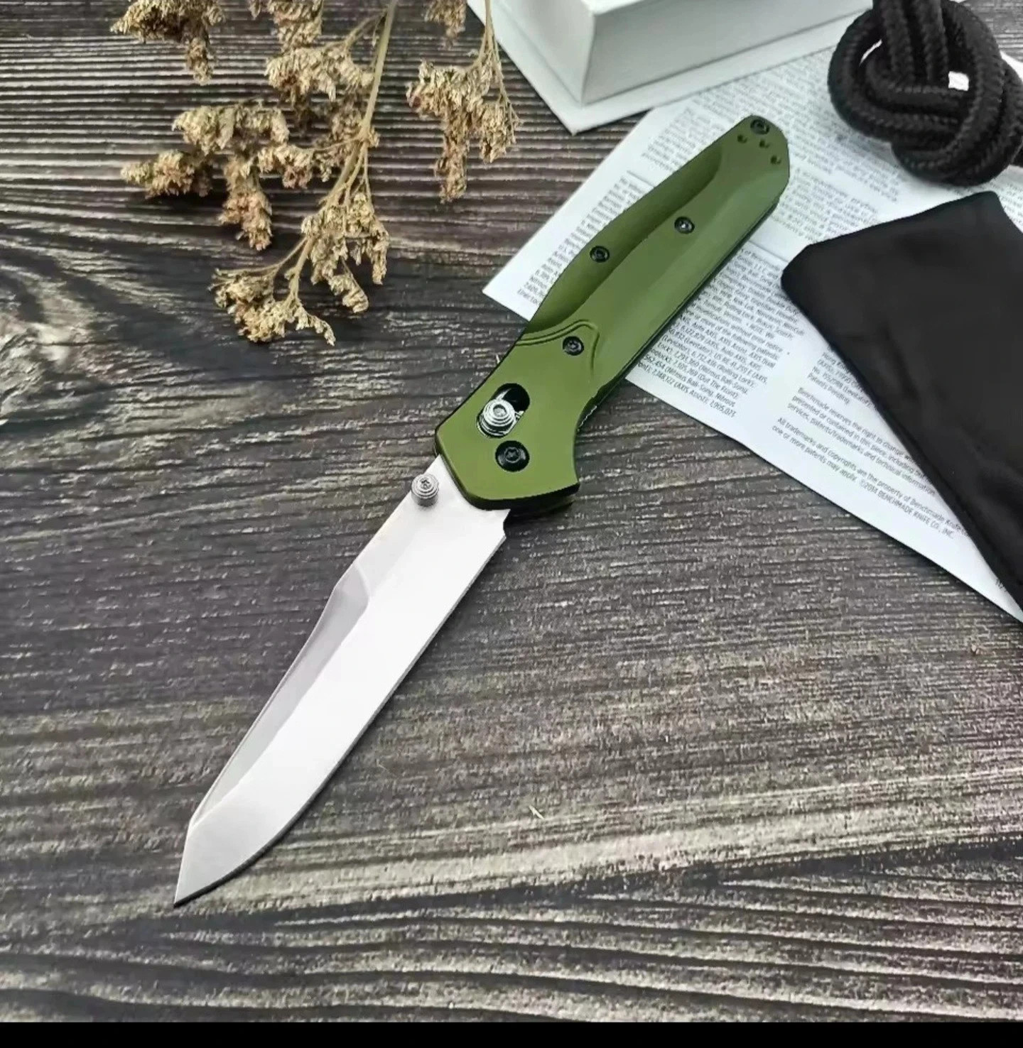 Benchmade 940 Osborne Pocketknife – Green Aluminum AXIS Lock Plain USA