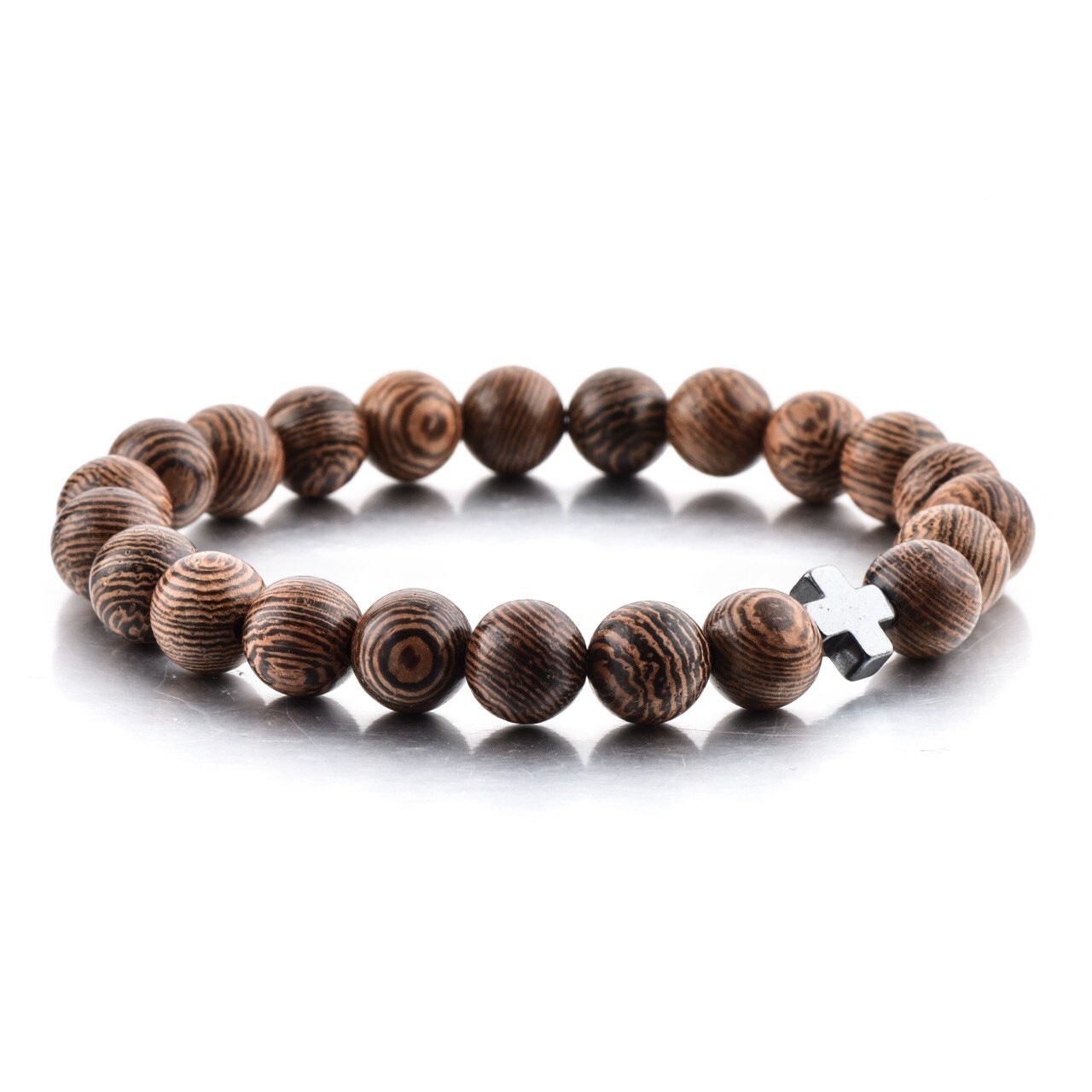 Christian Prayer Beads Bracelet – Wooden Beads & Cross (Medium size)