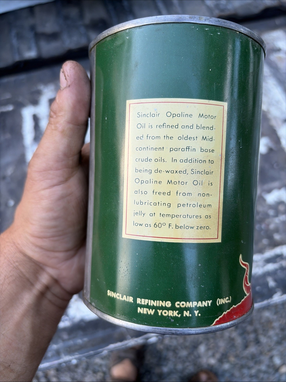 Vintage SINCLAIR OPALINE DINO MOTOR OIL Quart Metal Rare Red Dino Gas Oil