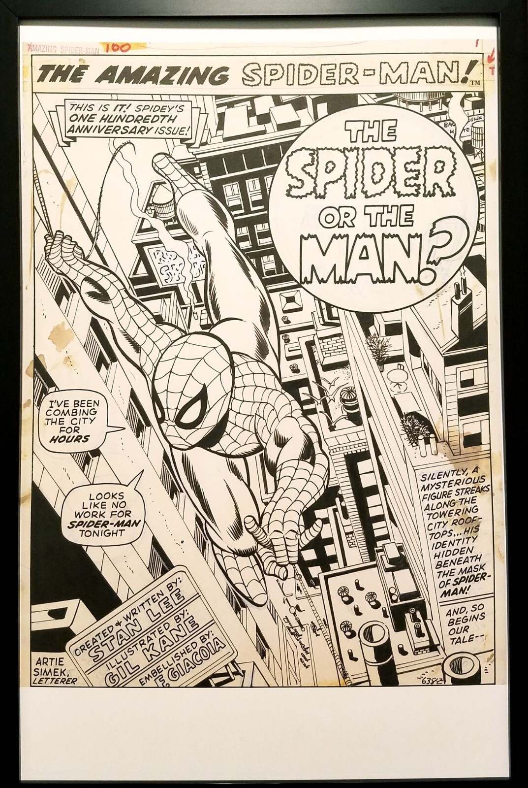 Amazing Spider-Man #100 pg. 1 Gil Kane 11×17 FRAMED Original Art Poster Marvel