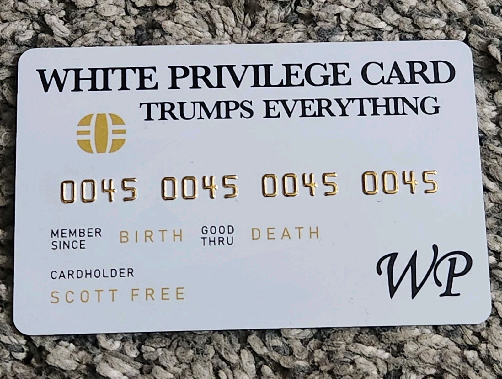 W. Privilege Card Novelty Plastic Credit Card Trumps Everything Gag Gift