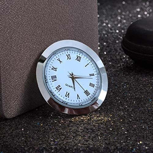 Mini Clock Insert 1-1/2 Inch, Roman Numerals, Silver Bezel, White Face
