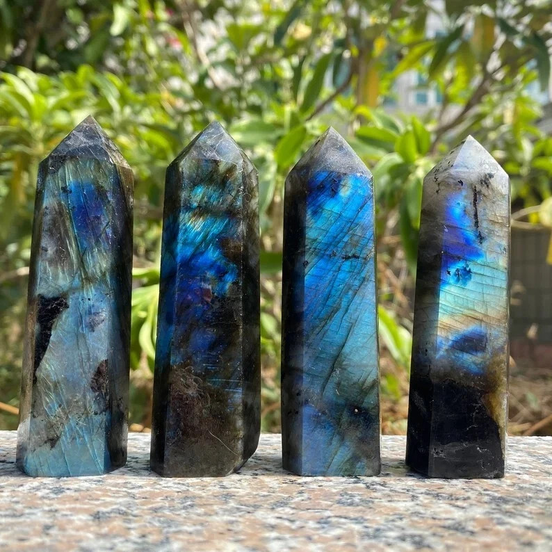 Natural Labradorite Stone Crystal Tower Obelisk Reiki Healing Meditation Decor
