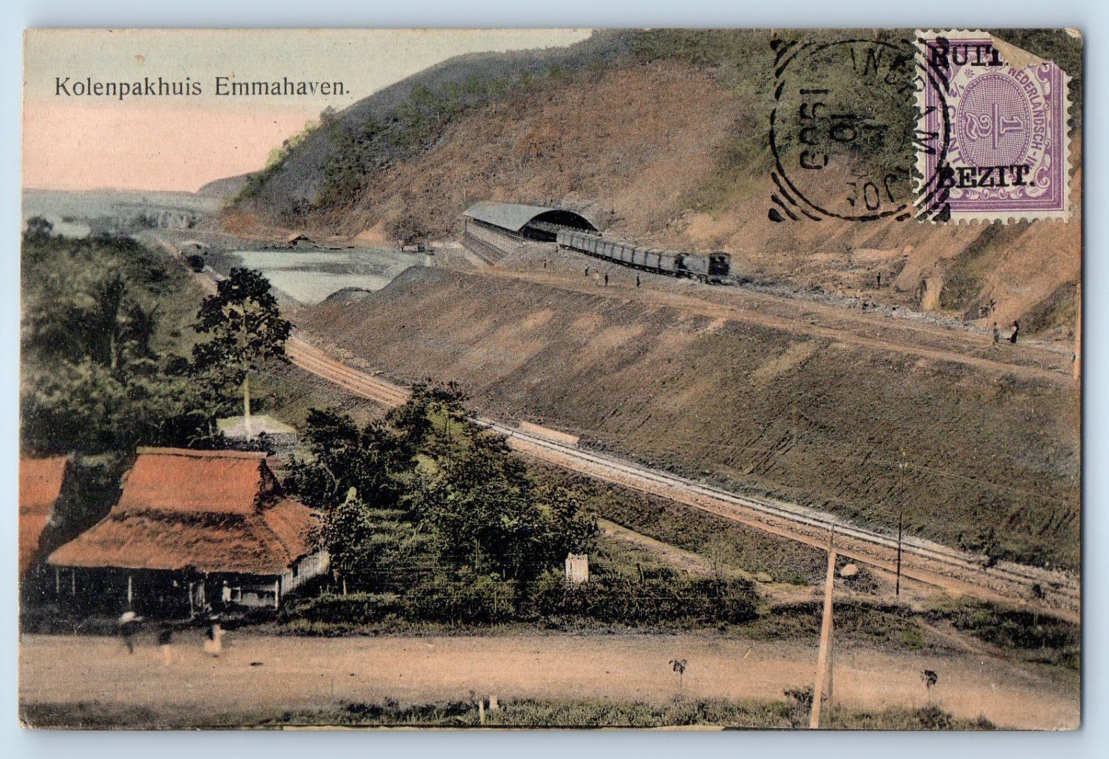 Teluk Bayur Padang City Indonesia Postcard Emmahaven Coal Warehouse c1910