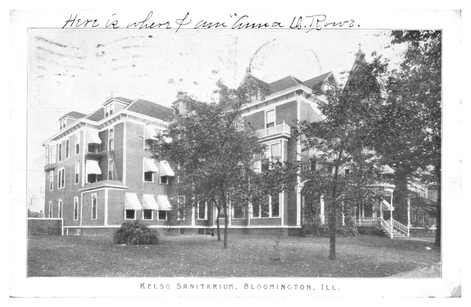 Bloomington Ill Kelso Sanitarium Undivided Back 1909 – A54