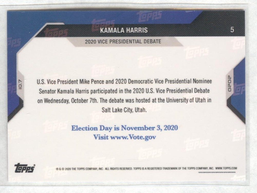 Kamala Harris #5 2020 Topps Now USA Election Vice President Print Run: 3216