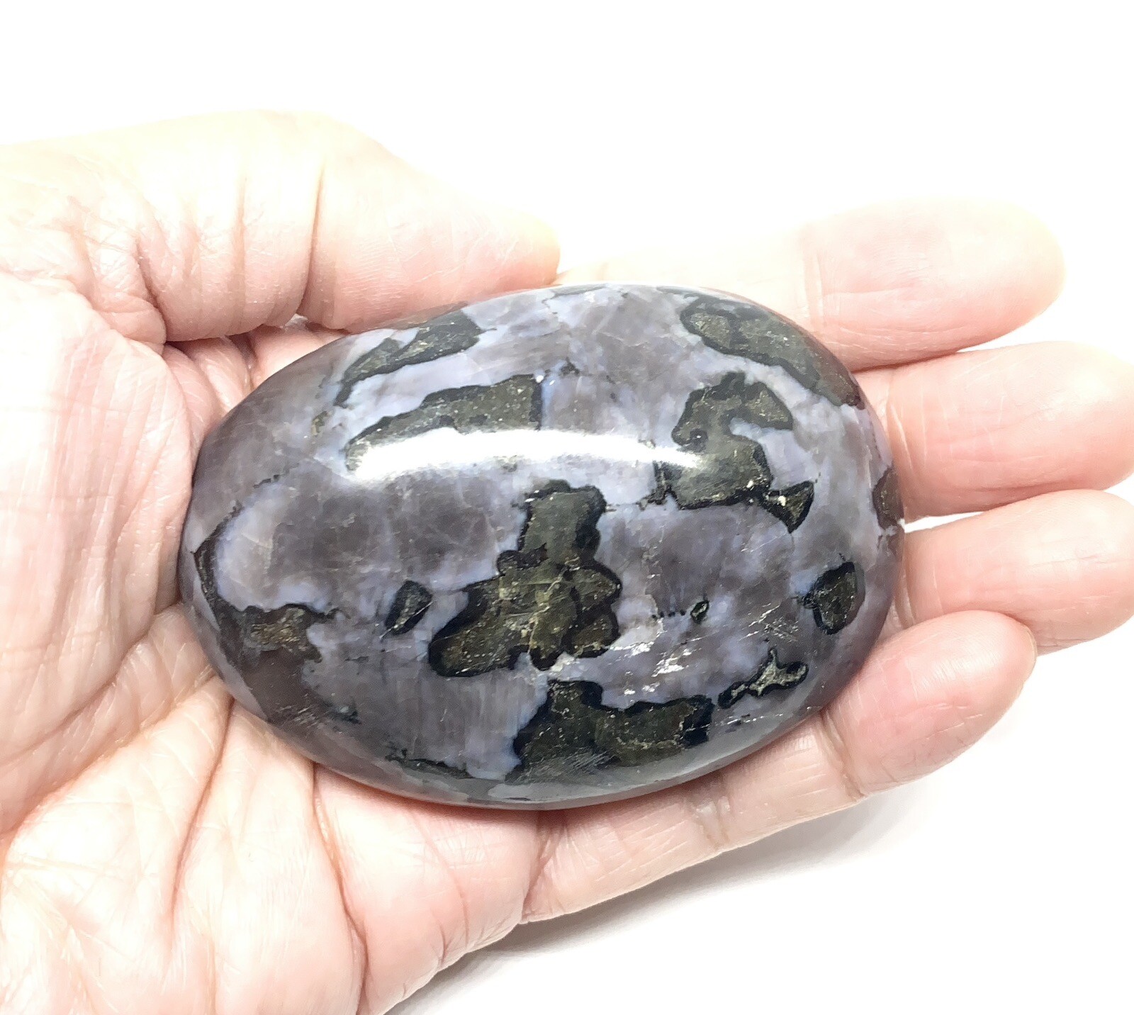 Indigo Gabbro (Mystic Merlinite) Palm Stone From Madagascar 181g Reiki