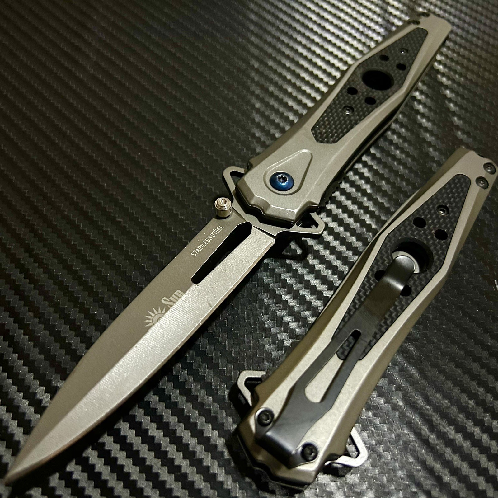 8.75” Black Tactical EDC Spring Assisted Open Blade Folding Pocket Knife Hunting