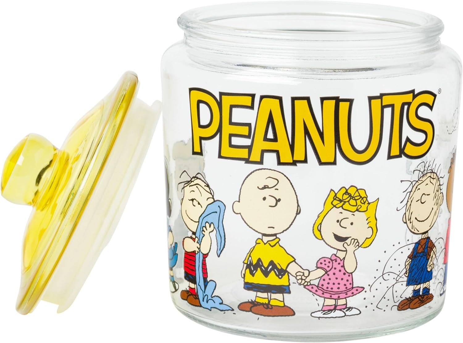 Delightful 6″ Glass Candy Jar Featuring Snoopy, Lucy & Friends – Hand Wash Only