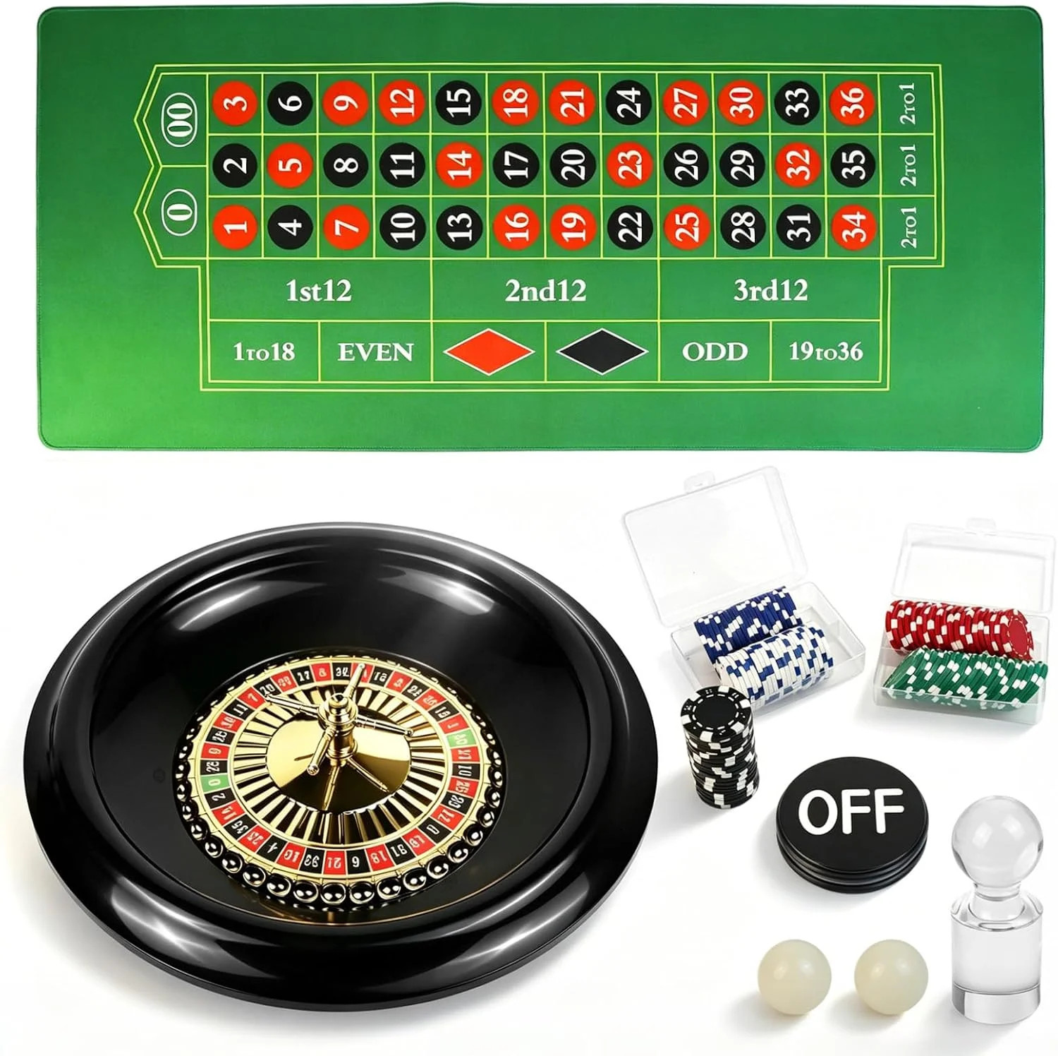 Casino Night Complete Game Set Include 16“ Green Roulette Wheel 35″ X 16″ Rubbe