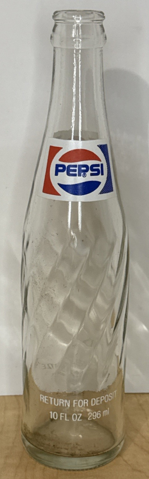 Vintage 1970s Pepsi 10oz Swirl Glass Money Back ACL Bottle