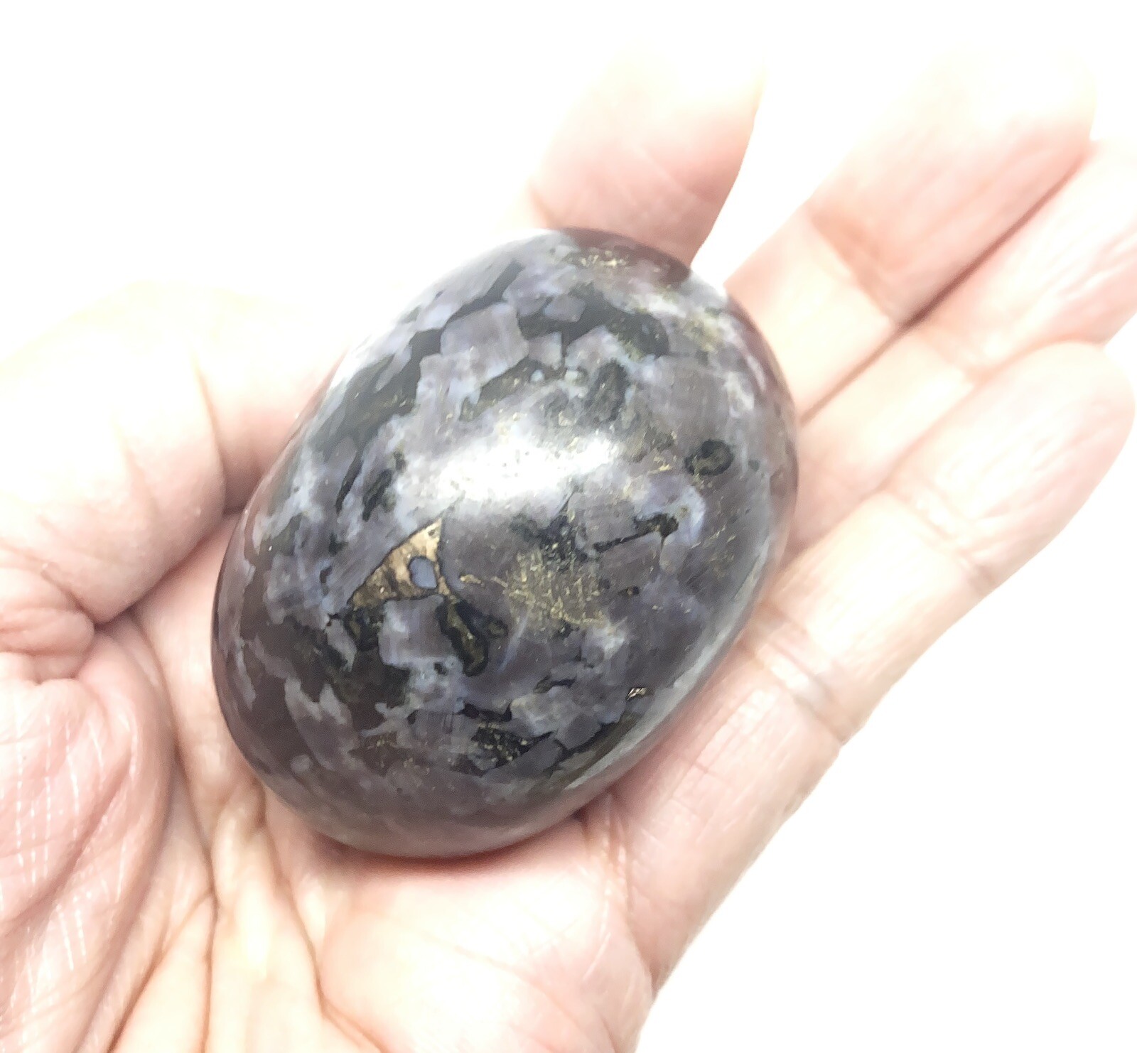 Indigo Gabbro (Mystic Merlinite) Palm Stone From Madagascar 141g Reiki