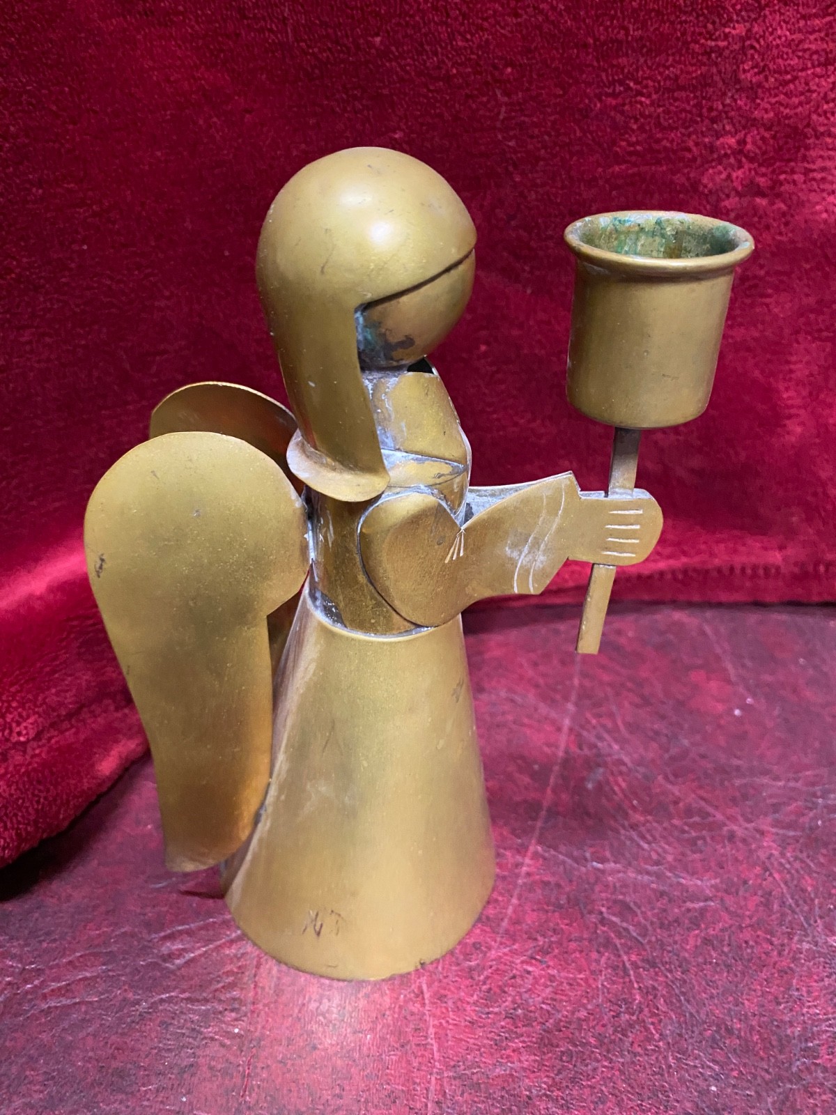 Vintage Brass and Copper Angel Candle Holder 6 In Candlestick Christmas Display