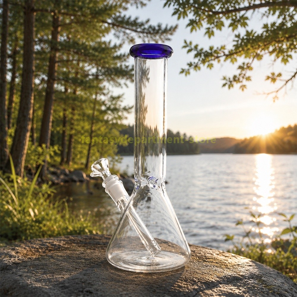 10 inch Heavy Glass Bong Water Pipe Smoking Bong Beaker + 14mm Bowl Hookah Blue