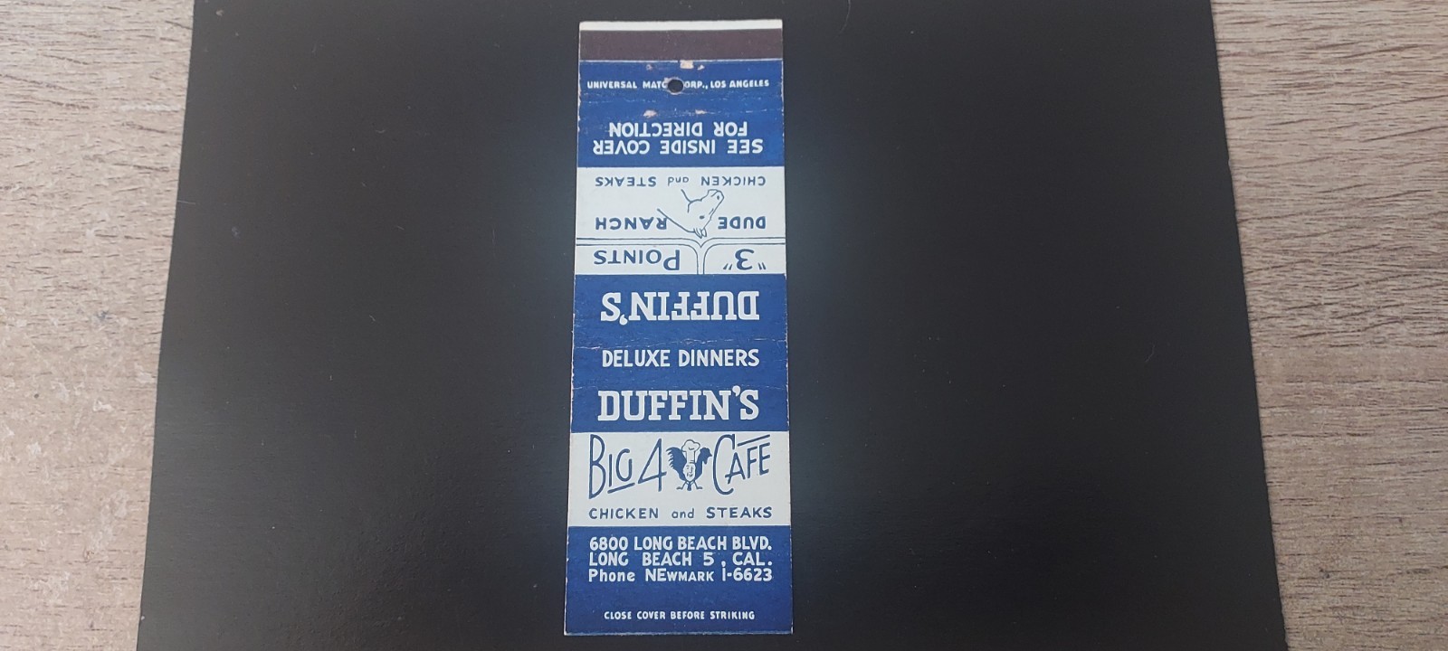DUFFIN’S BIG 4 CAFE & “3“ POINTS DUDE RANCH CALIFORNIA MATCHBOOK COVER