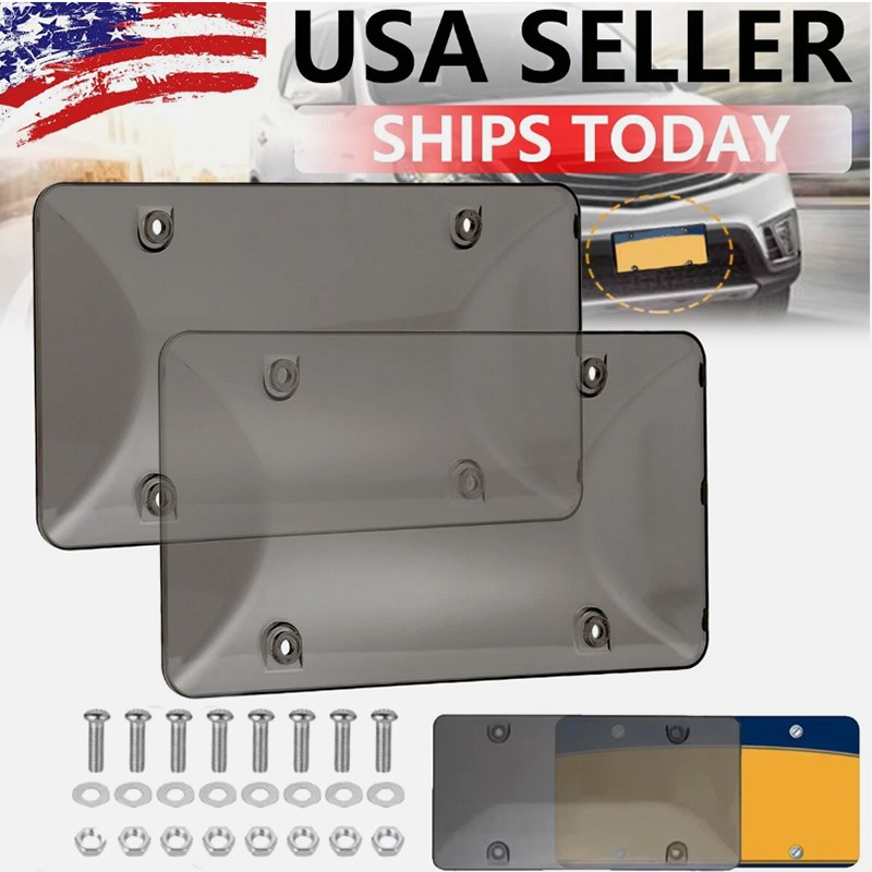 2*Black License Plate Tag Frame Covers Bubble Shields Protector for Car Truck US