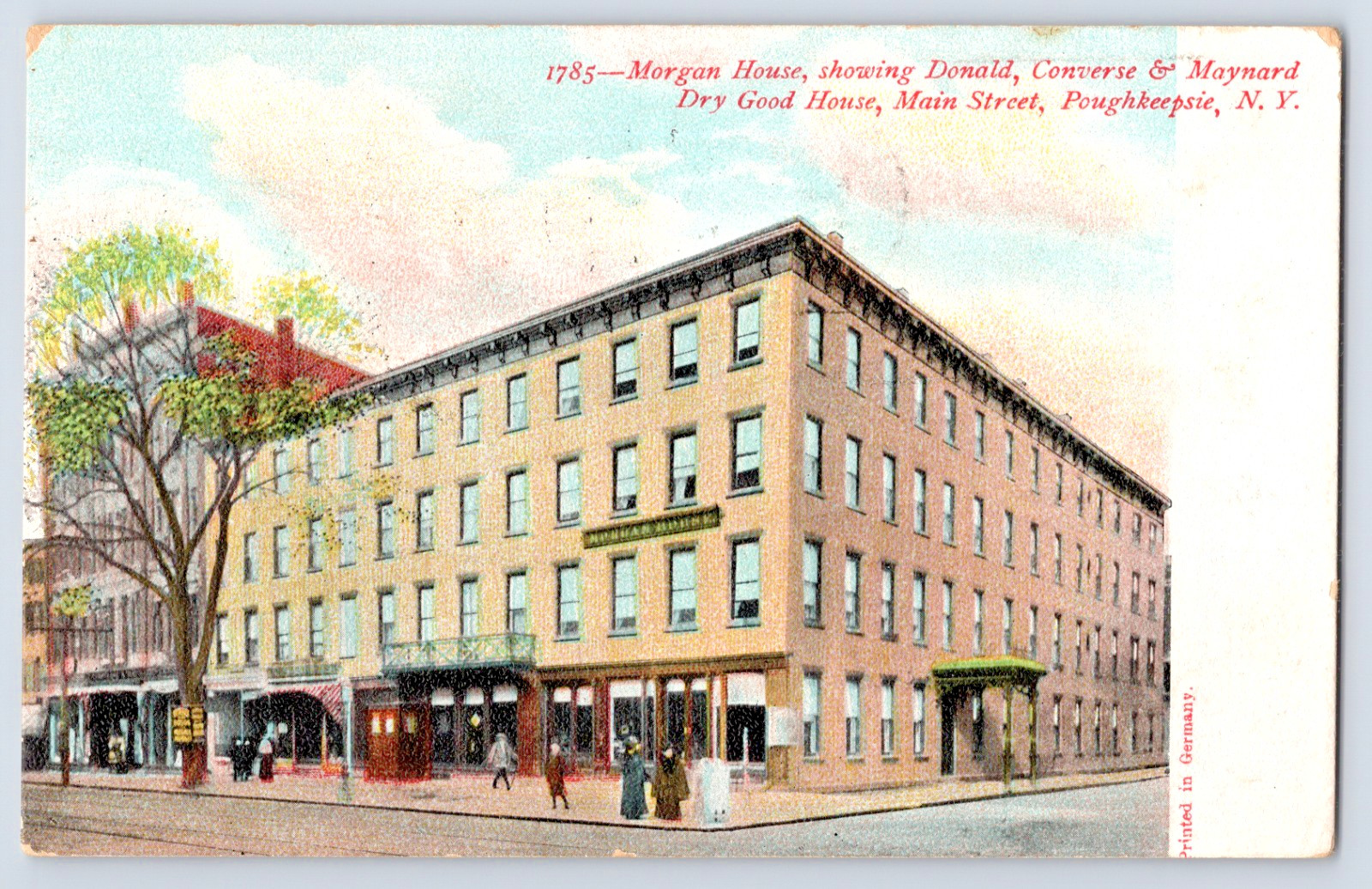 Poughkeepsie NY Morgan House Showing Dry Good House, People Antique Postcard