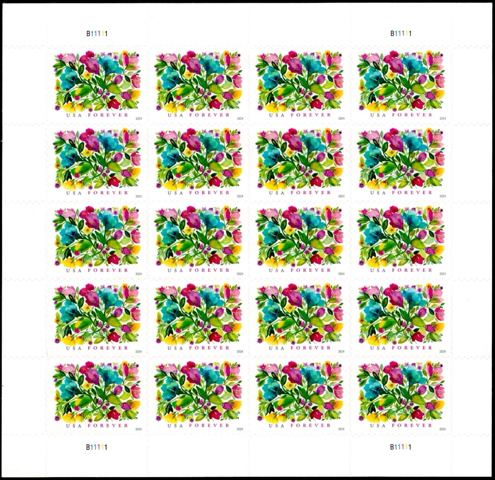 2024 USPS SHEET OF 20 FIRST CLASS LETTER STAMPS CELEBRATION BLOOMS 78¢