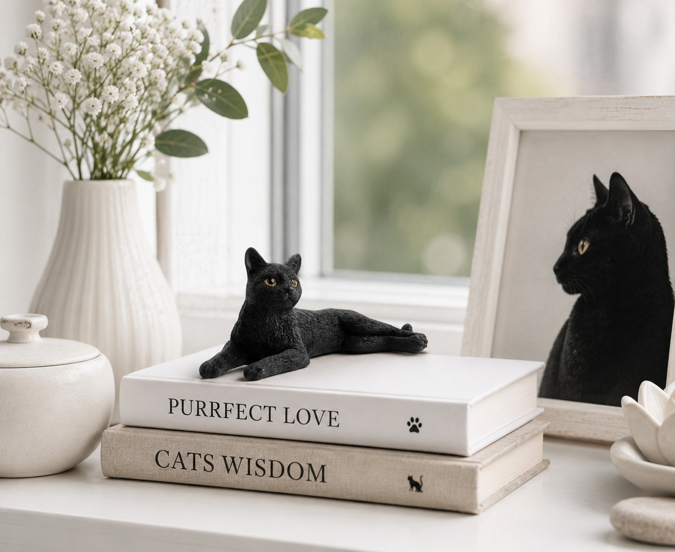 3 Inch Black Cat Laying Hand Painted Mini Figurine Statue – New in Box
