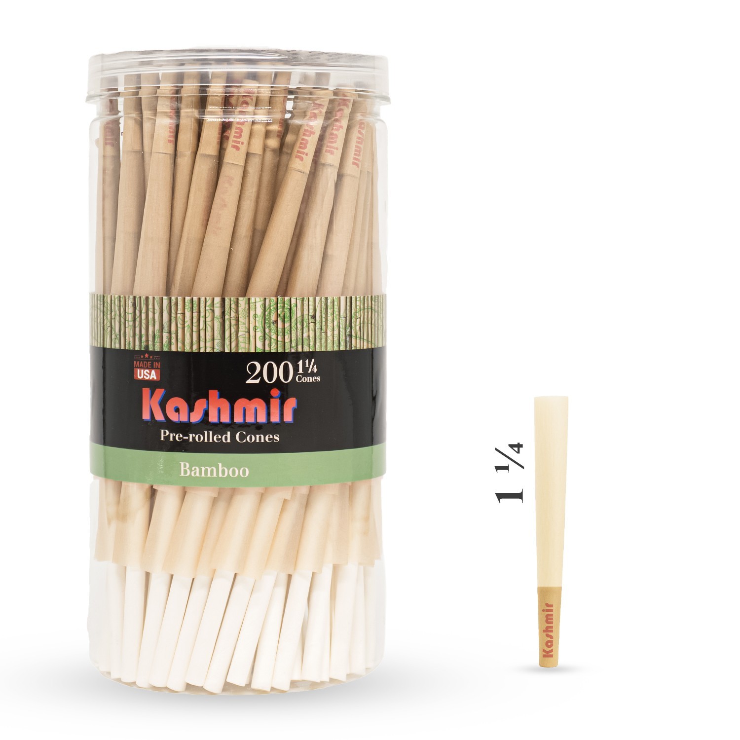 1 1/4 Size Bamboo Rolling Paper Cones Pre Rolled Natural Cones 200 Ct Kashmir