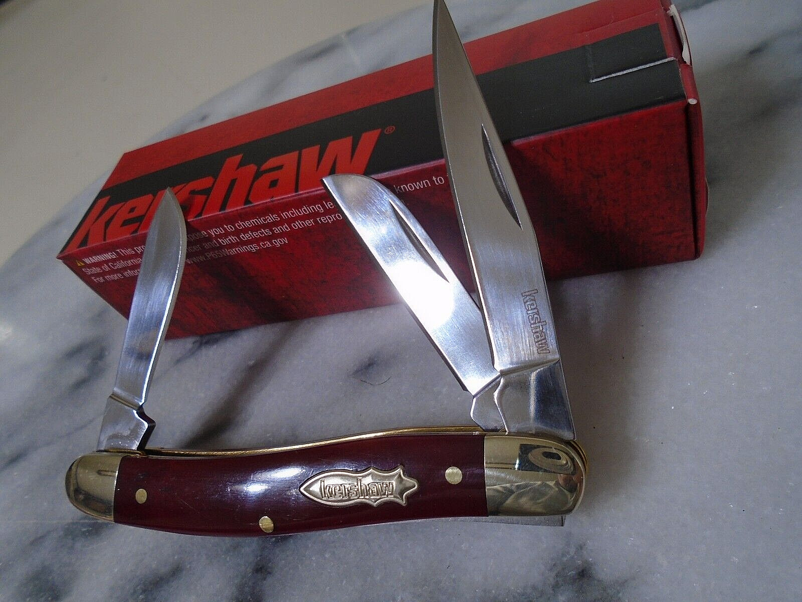 Kershaw Brandywine Stockman 3 Blade Pocket Knife 4382RB D2 Red Bone Folder New