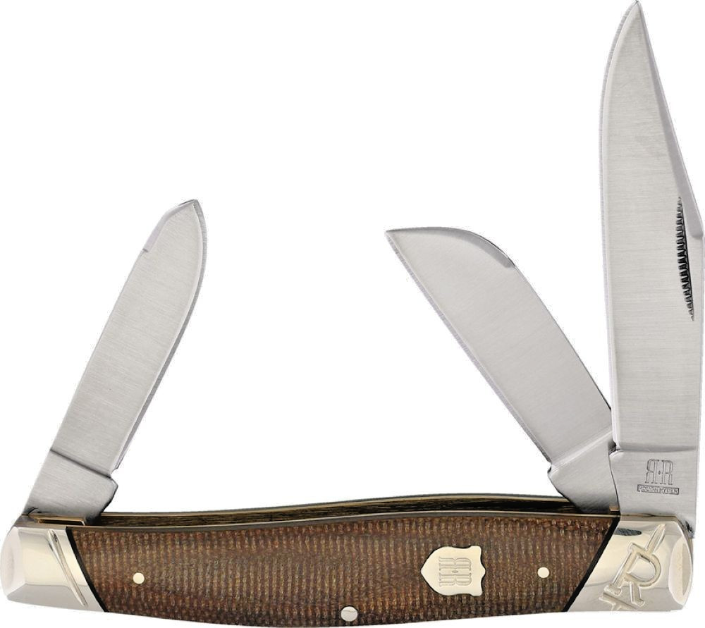 Rough Ryder Large 4.5″ Stockman Folding Pocket Knife, Burlap Micarta, New in Box
