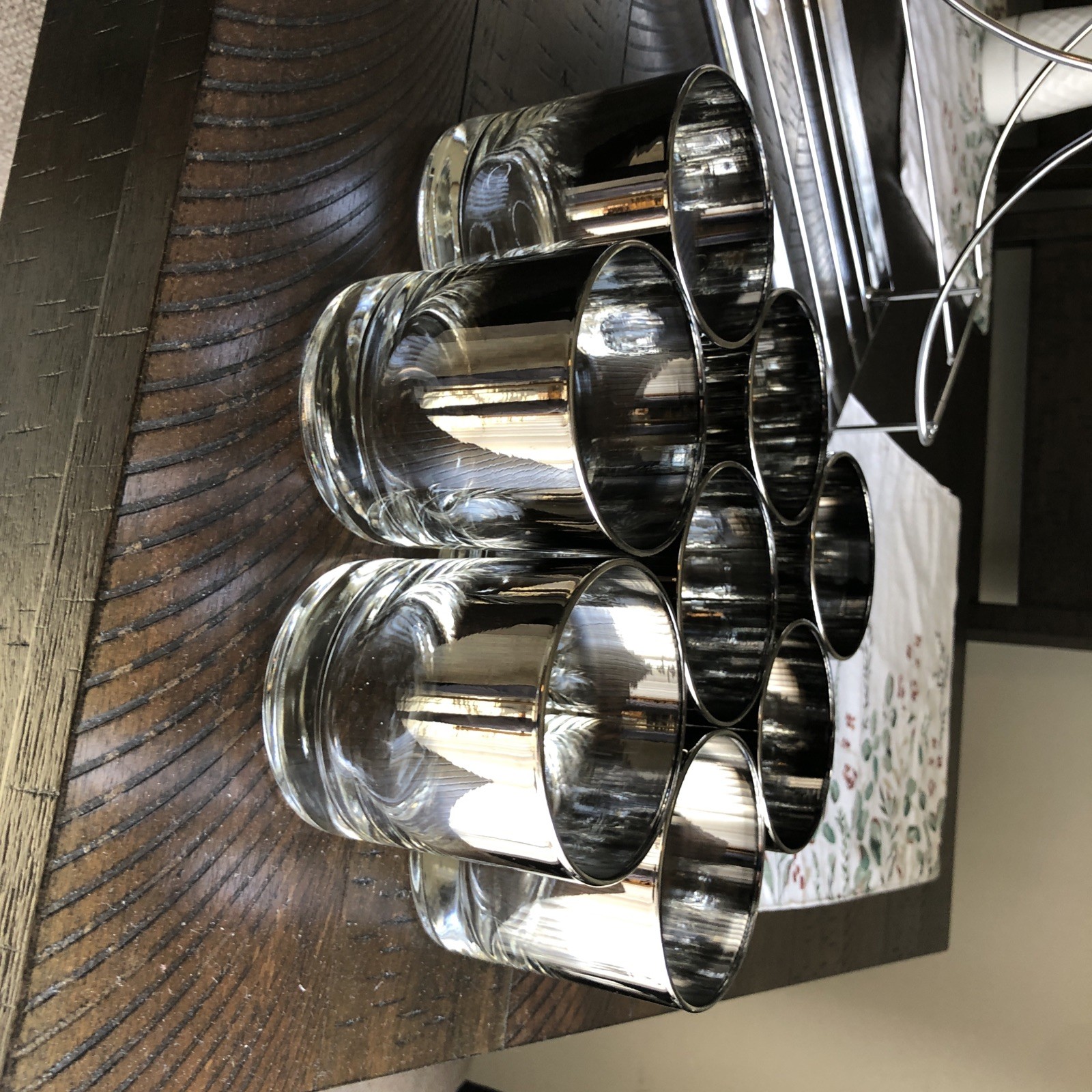 (8) SILVER RIM 3 1/2” ROCKS GLASSES W/CADDY DOROTHY THORPE Mid Century Modern