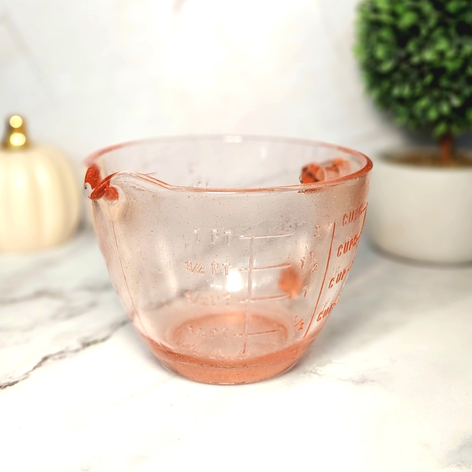 Pink Depression Style Glass Measuring Cup & Mixing Bowl, Vintage Style Kitchen