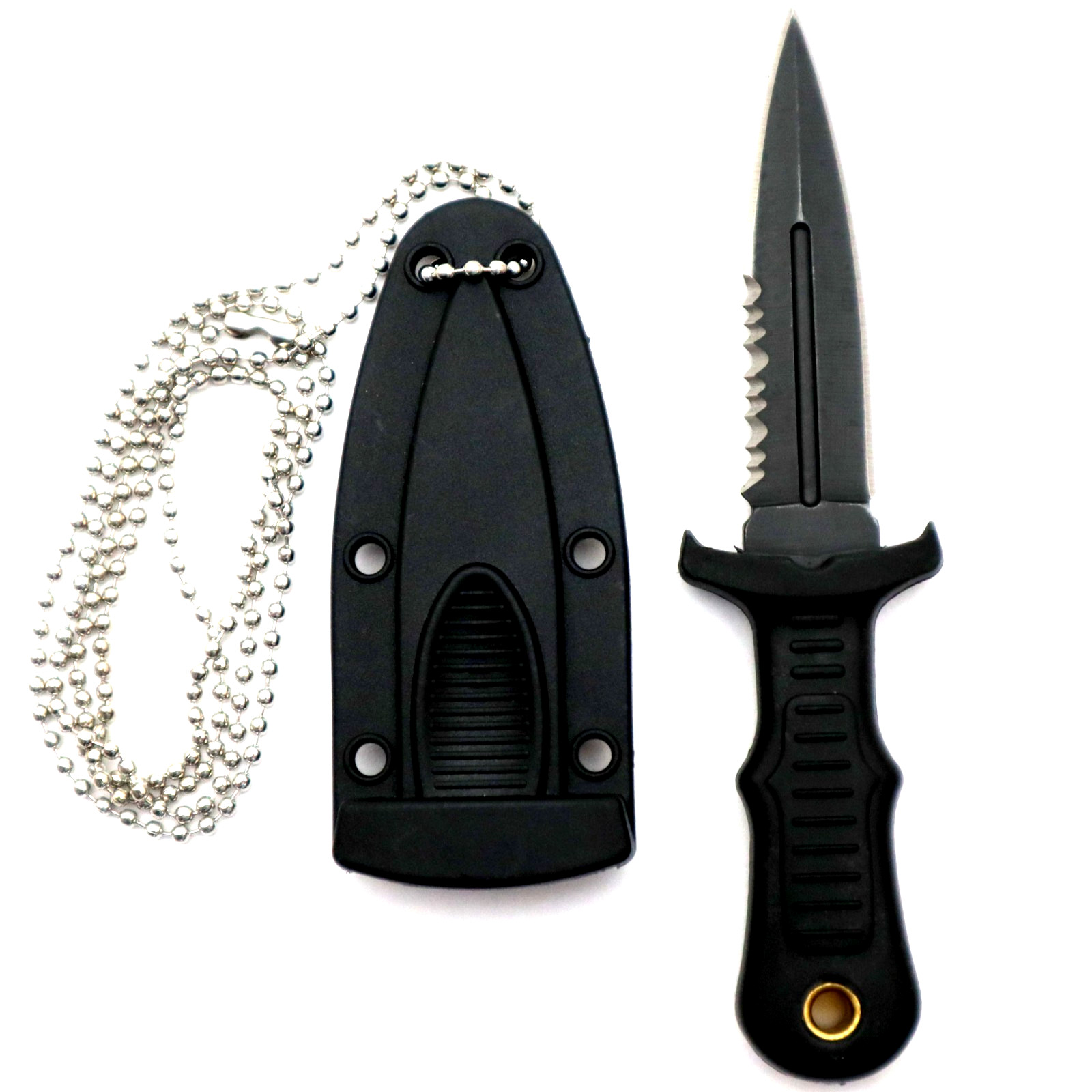 Tactical Neck Knife 2.5″ Fixed Blade w/ Sheath & Ball Chain Necklace EDC Black