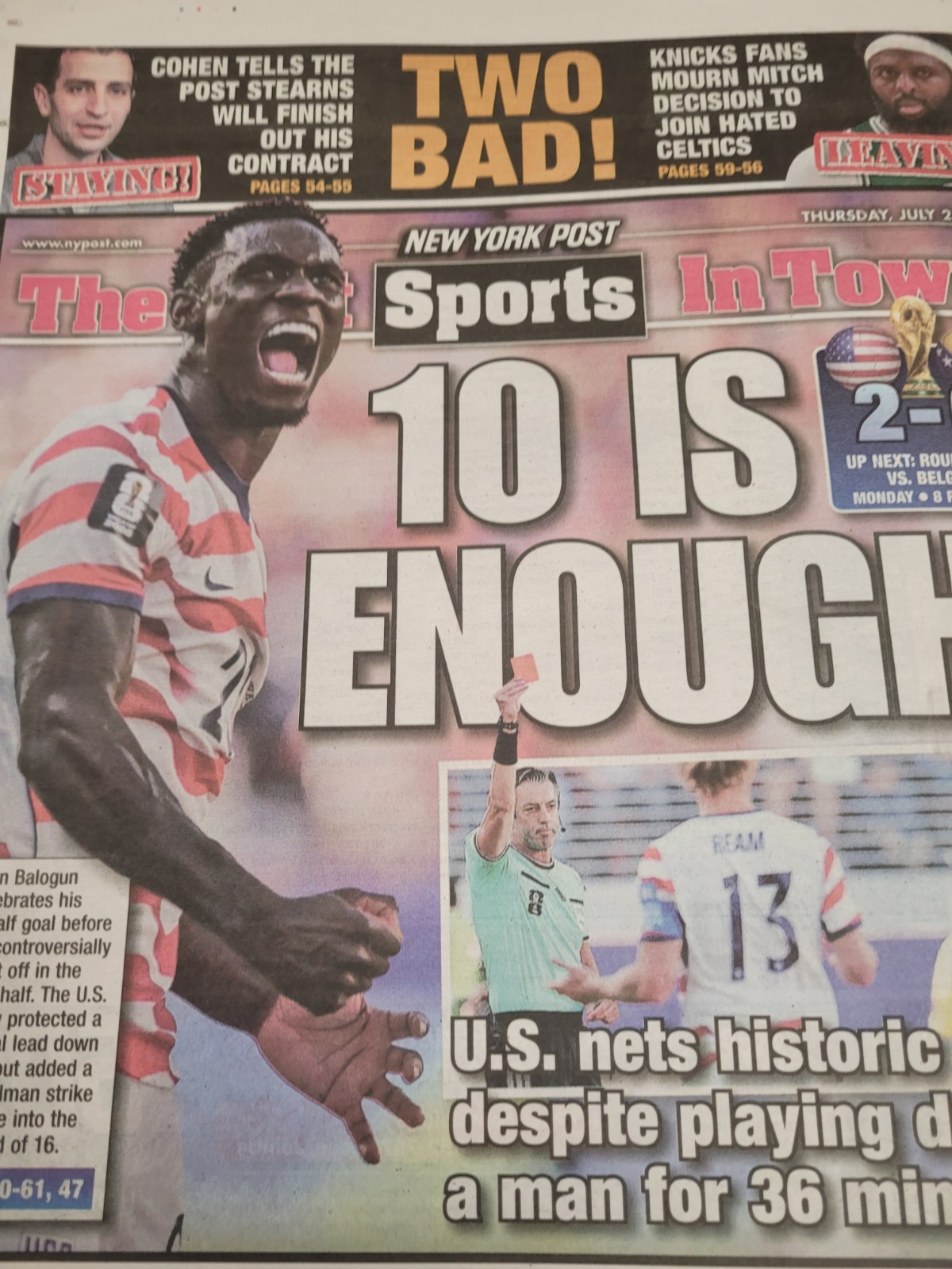 RED WHITE & THROUGH HAPPY 250TH TEAM USA WORLD CUP WINS NY POST 7/2 2026