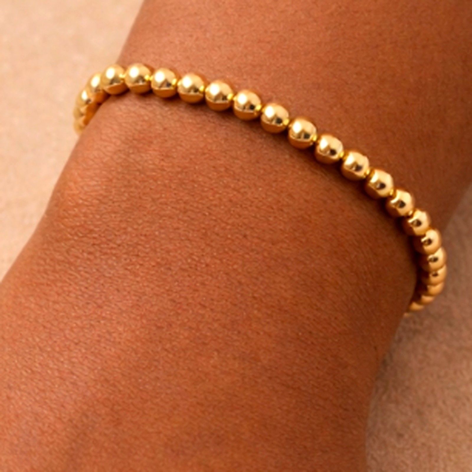 Italian 1/200 14K Yellow Gold Oro Bead Bracelet Brazalete For Men Women Ladies