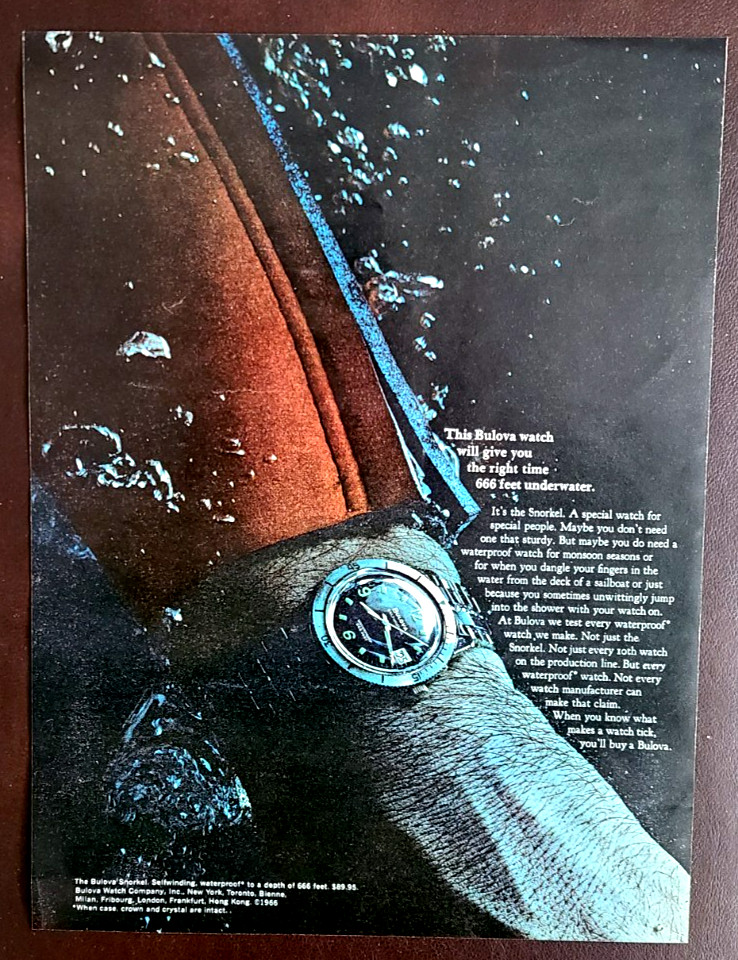 Bulova Watch Original 1966 Vintage Print Ad The Bulova Snorkel
