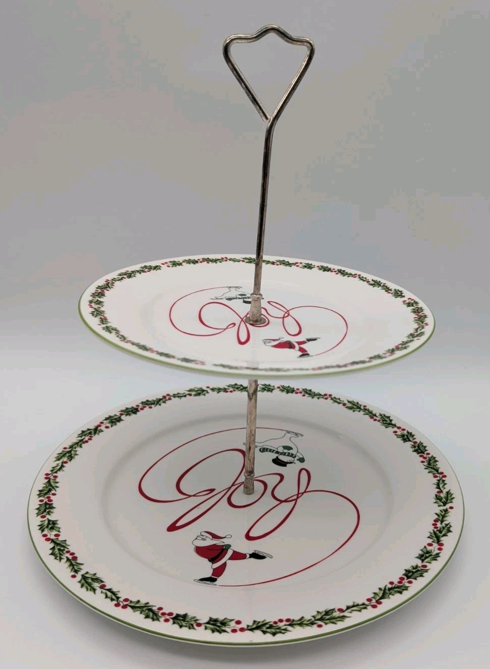 International Silver Co Tiered Tidbit Tray Hostess Santa Frosty Snowman Joy