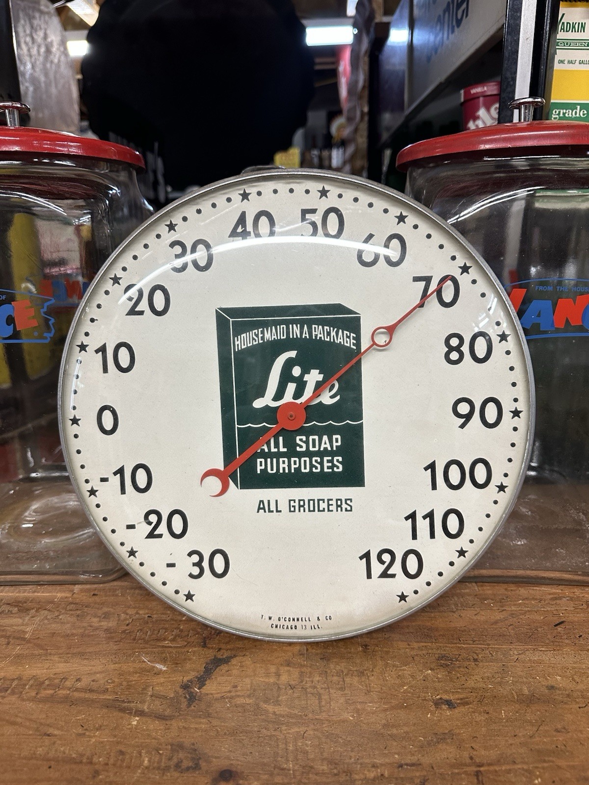 RARE VINTAGE LITE SOAP ADVERTISING THERMOMETER SIGN 12” PAM STYLE SODA GAS OIL