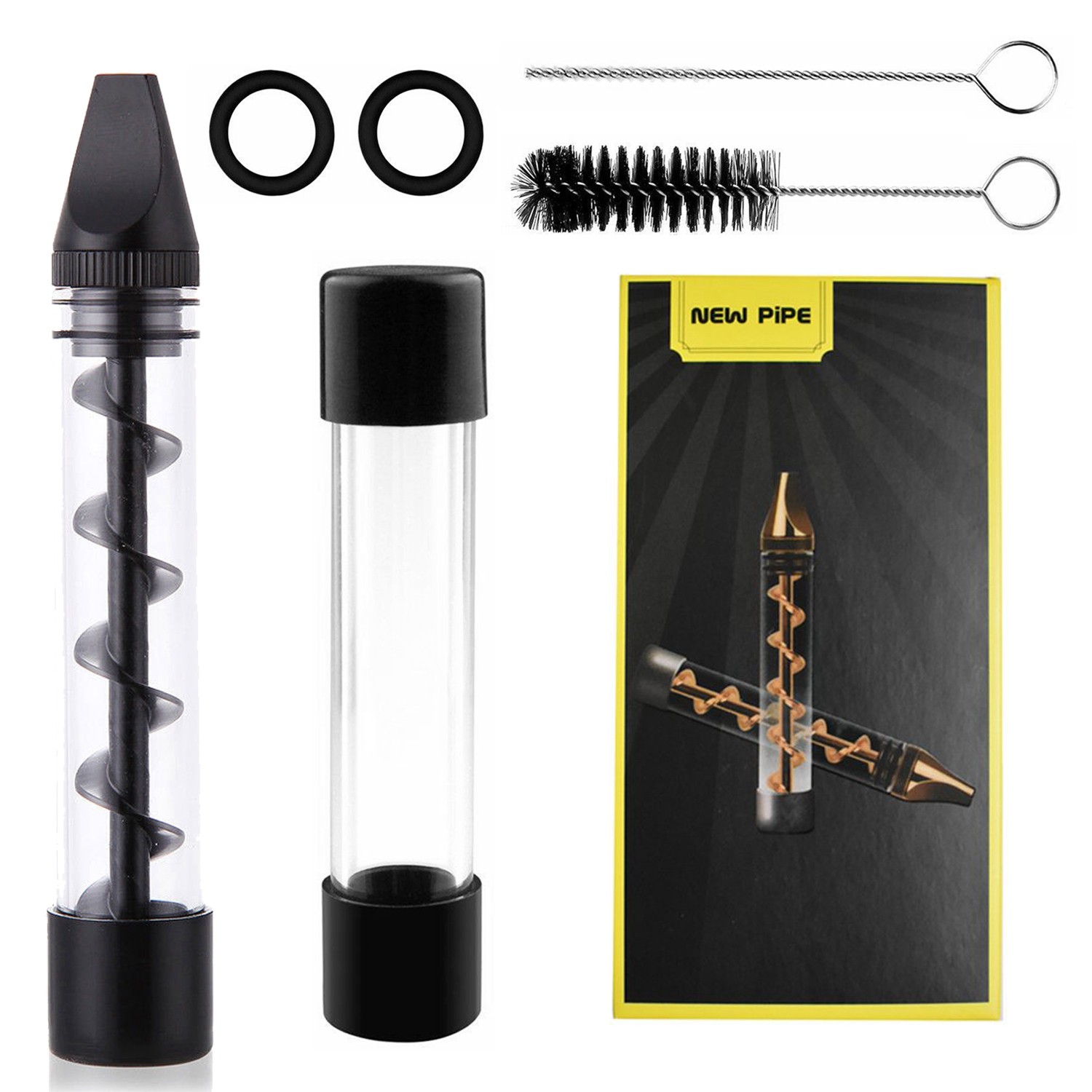 Glass Blunt Pipe Twisty 7-in-1 Grinder Kit w/ Smoking Metal Tip Cleaning Brush
