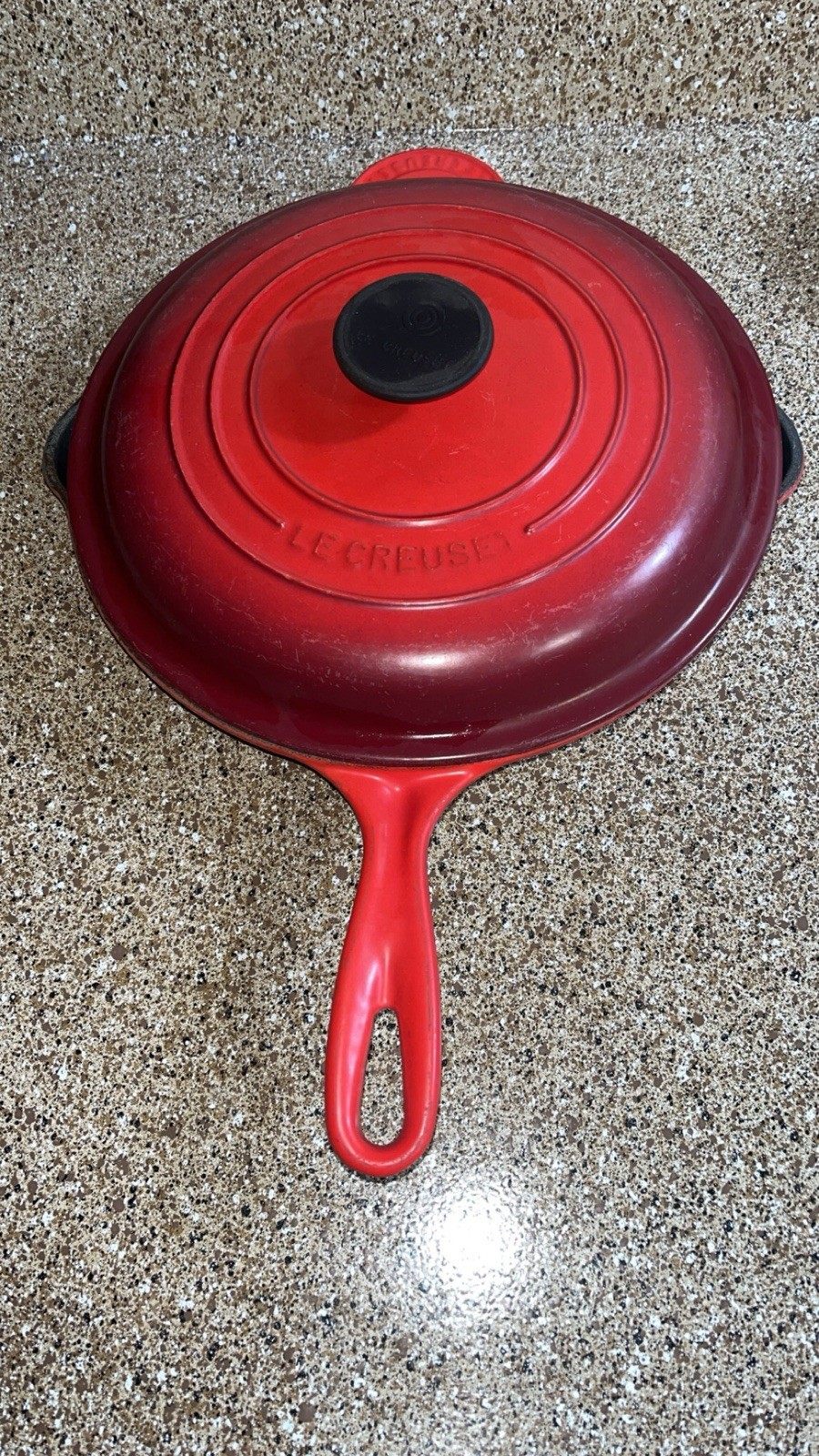 Le Creuset Red Cassadou Enameled Cast Iron No 27 With Lid and Double Spout Ombré