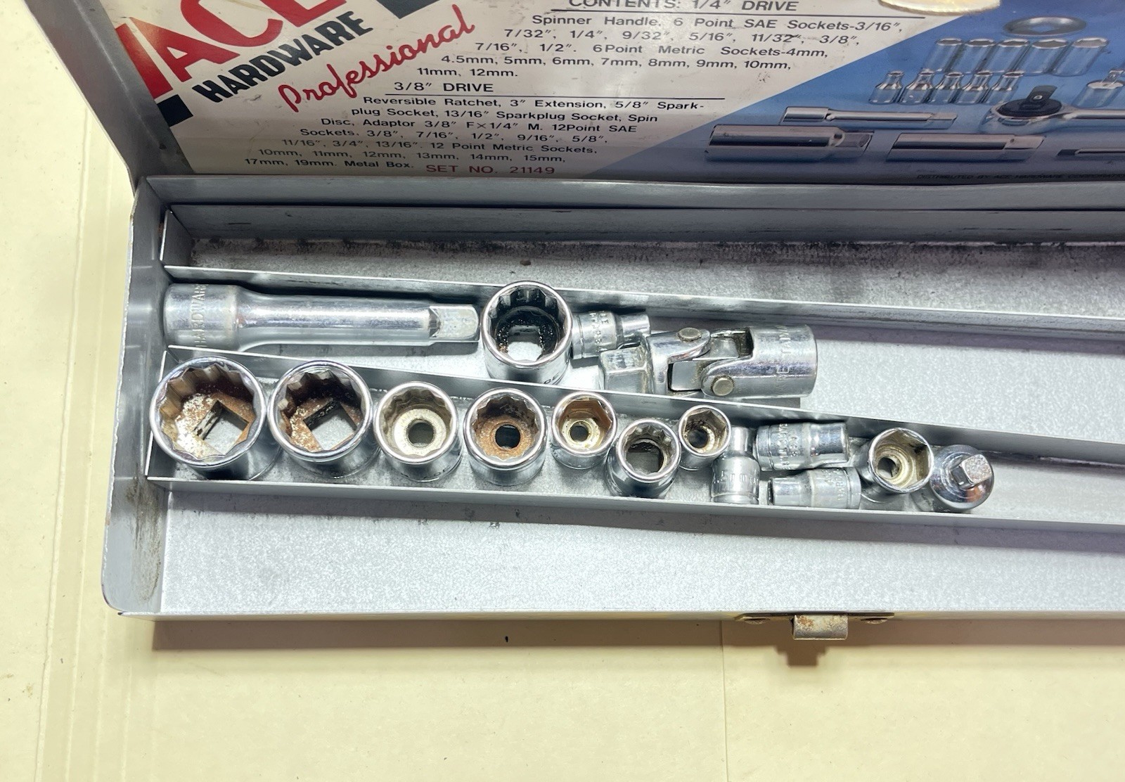 Vintage Ace Hardware Socket Box With Random Ace Sockets Accessories Used