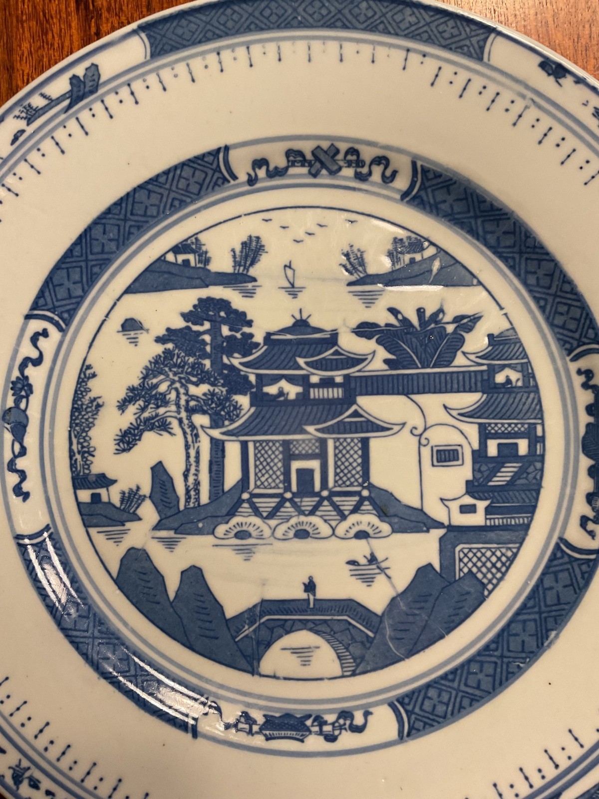 Chinese Blue & White Canton 4 Dinner Plates Jingdezhen Peoples Porcelain Factory