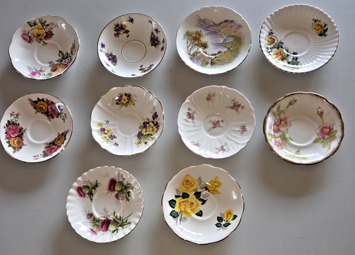 English Bone China Saucer Lot of 10 Various Makers Shelley Royal Albert +