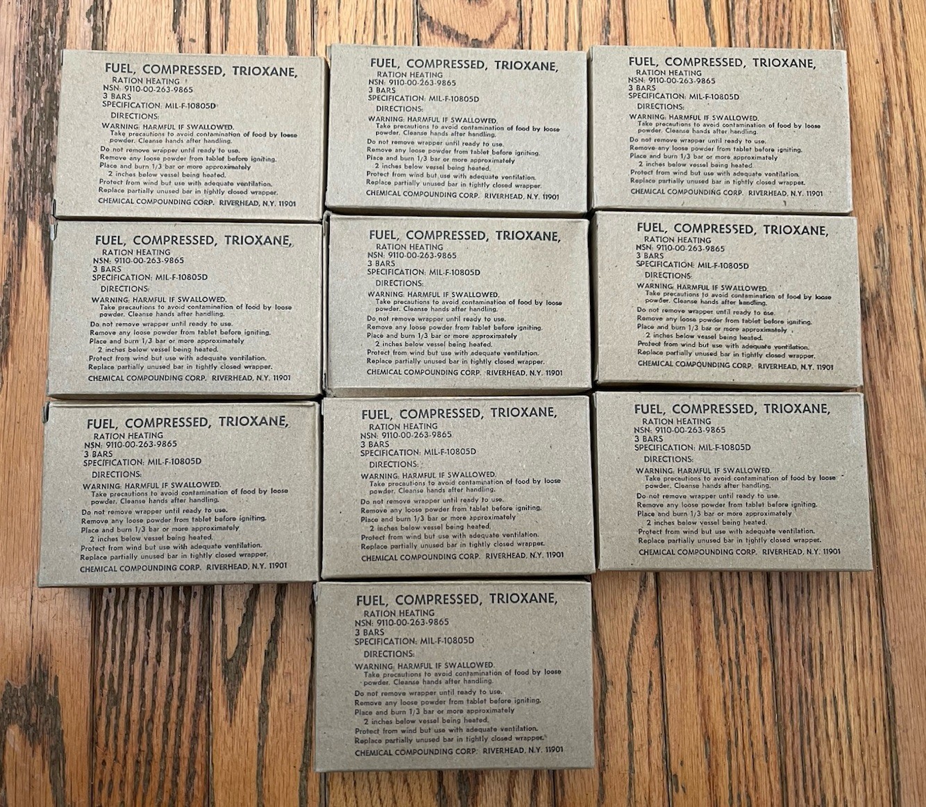 Military Ration Heating Trioxane Fuel Bars 10 Boxes (30 Bars Total) MIL-F-10805D