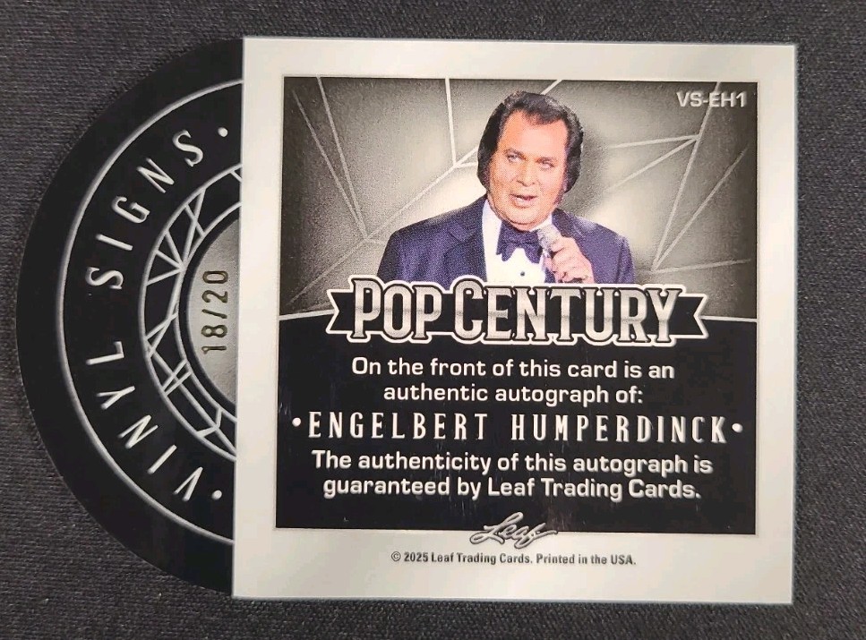 ENGELBERT HUMPERDINCK 2025 Leaf POP Century AUTO #/20 VINYL SIGNS Card #VS-EH1