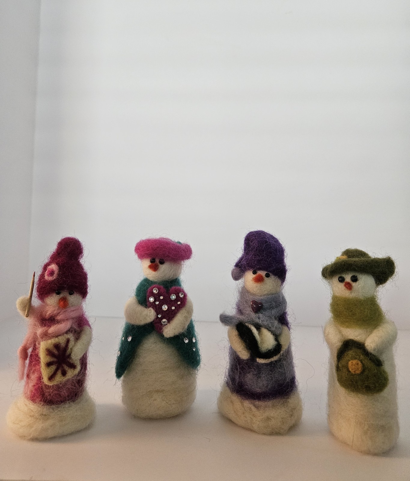 Felted Wool Snowmen Family Figurines Lot of 4. Felt Snow People Winter Christmas