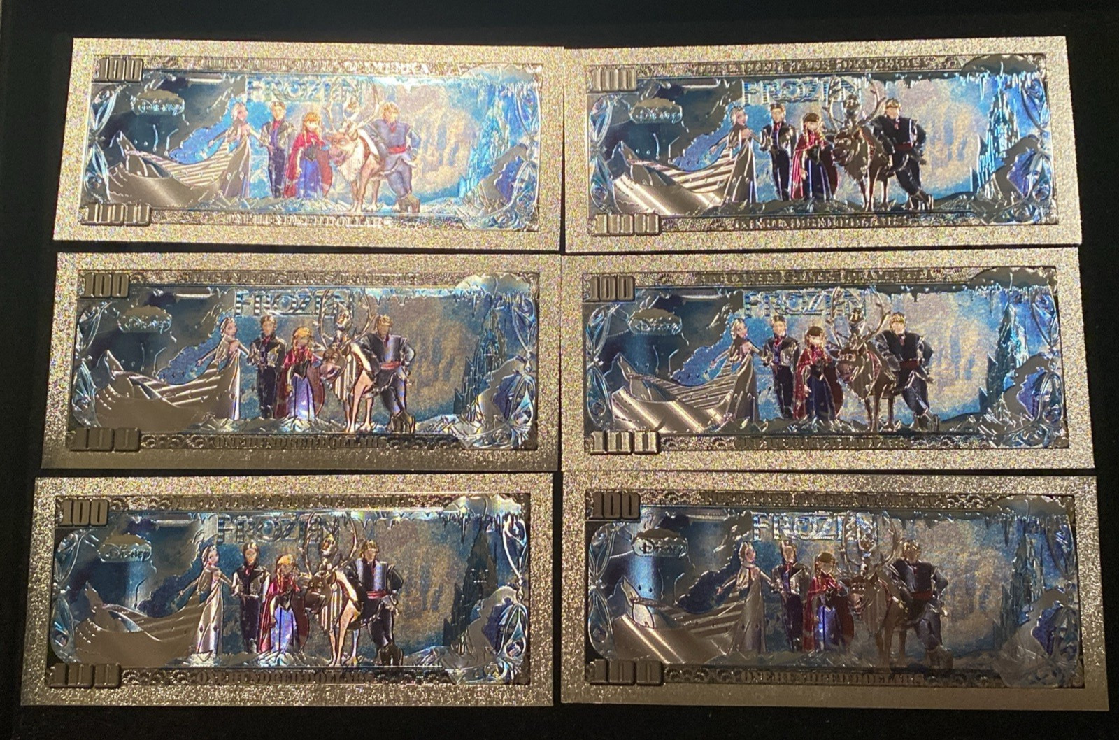 Frozen Silver Foil Novelty Banknote Set of 6 w/ COA Anna Elsa Olaf Kristoff