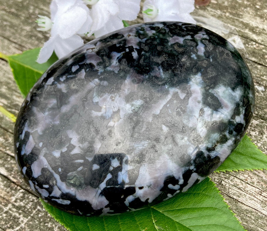 178.5g NATURAL MYSTIC MERLINITE GABBRO POLISHED HEALING PALM STONE Madagascar