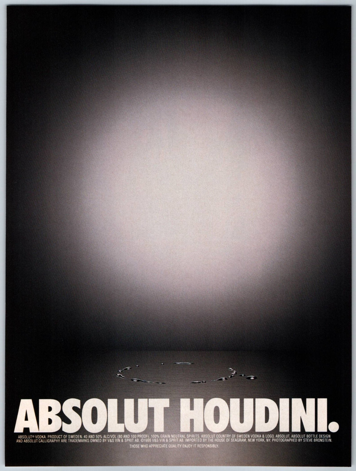 Absolut Vodka Absolut Houdini – 1997 Vintage Print Ad Ephemera
